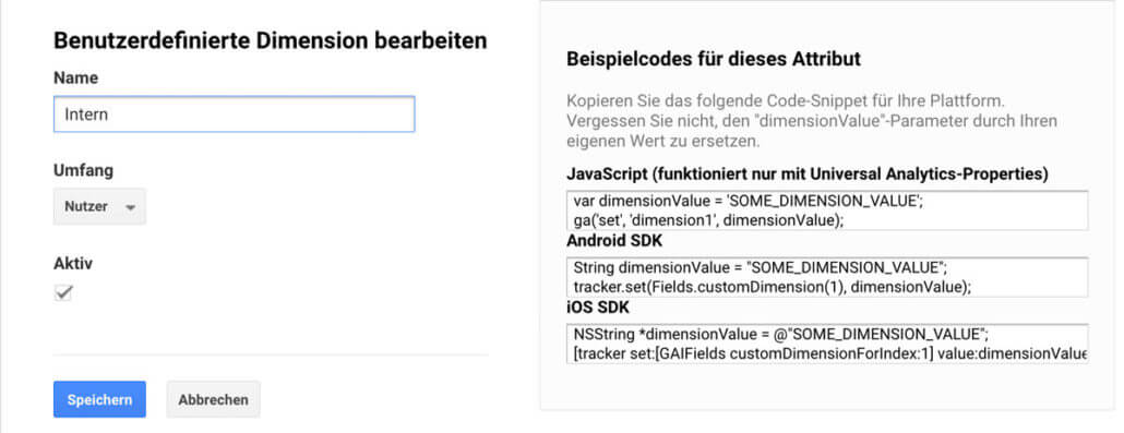 neue Benutzerdefinierte Dimension